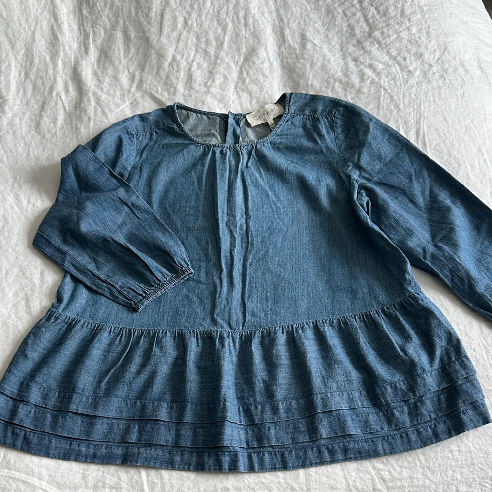 THE GREAT. Blue Denim Blouse